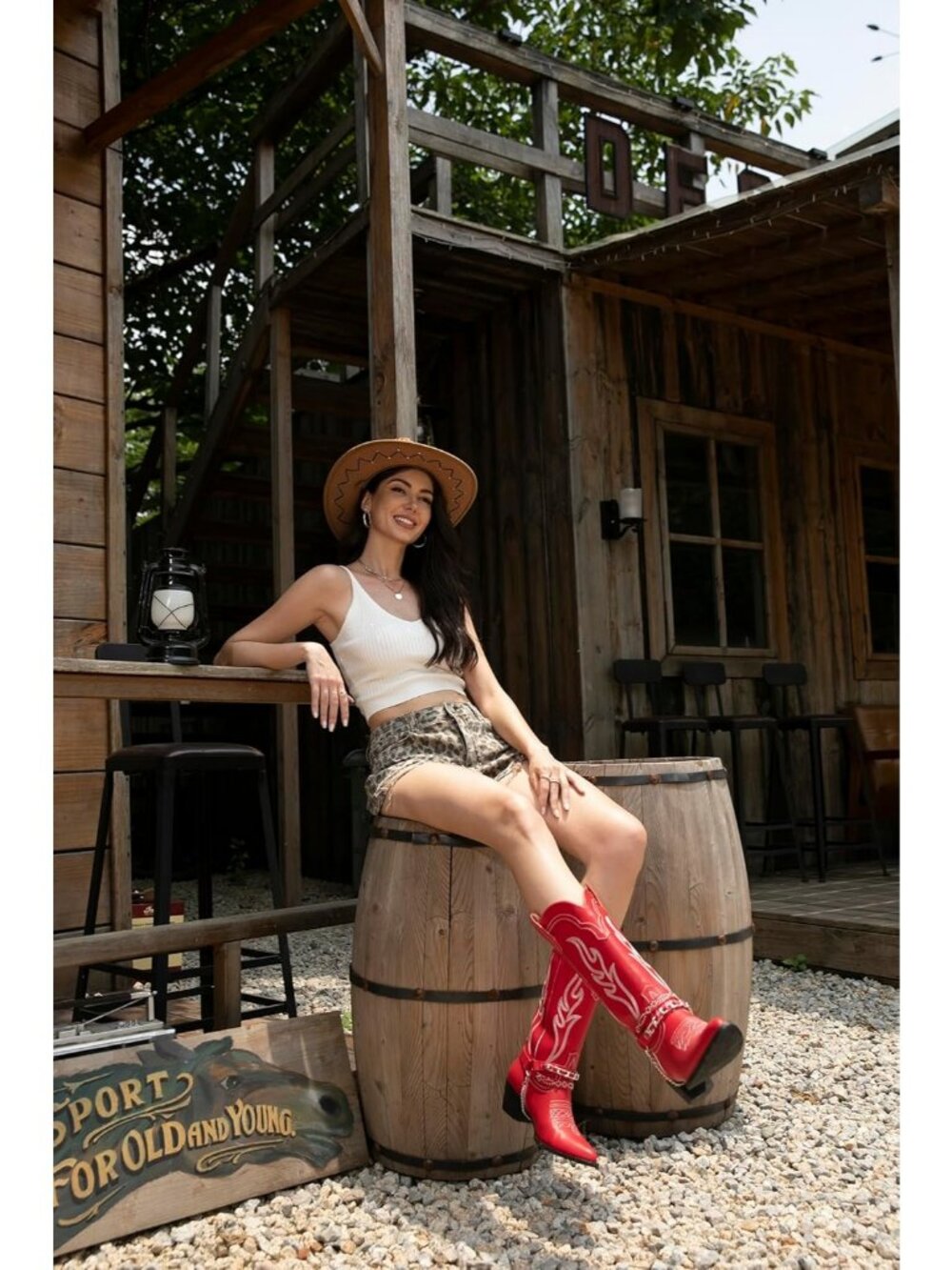 Women's Red Western Boots with Embroidered, Pull on Style, Faux Leather - Picture 3 of 6